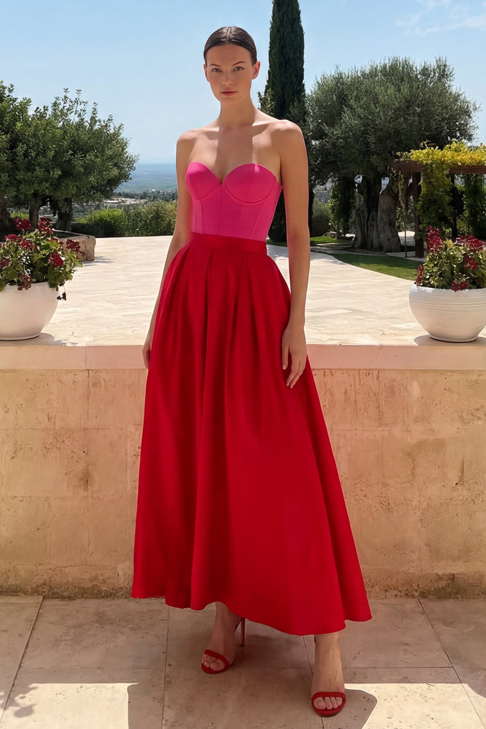 Colorblock Maxi Dress with Sweetheart Neckline, A Line Gown