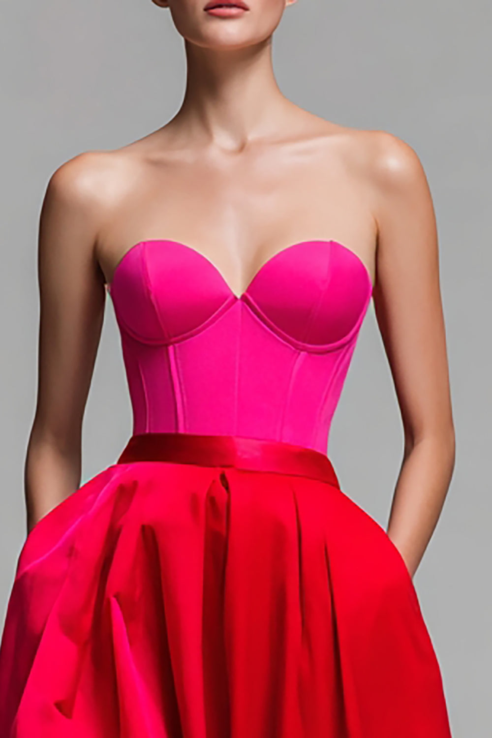 Colorblock Maxi Dress with Sweetheart Neckline, A Line Gown