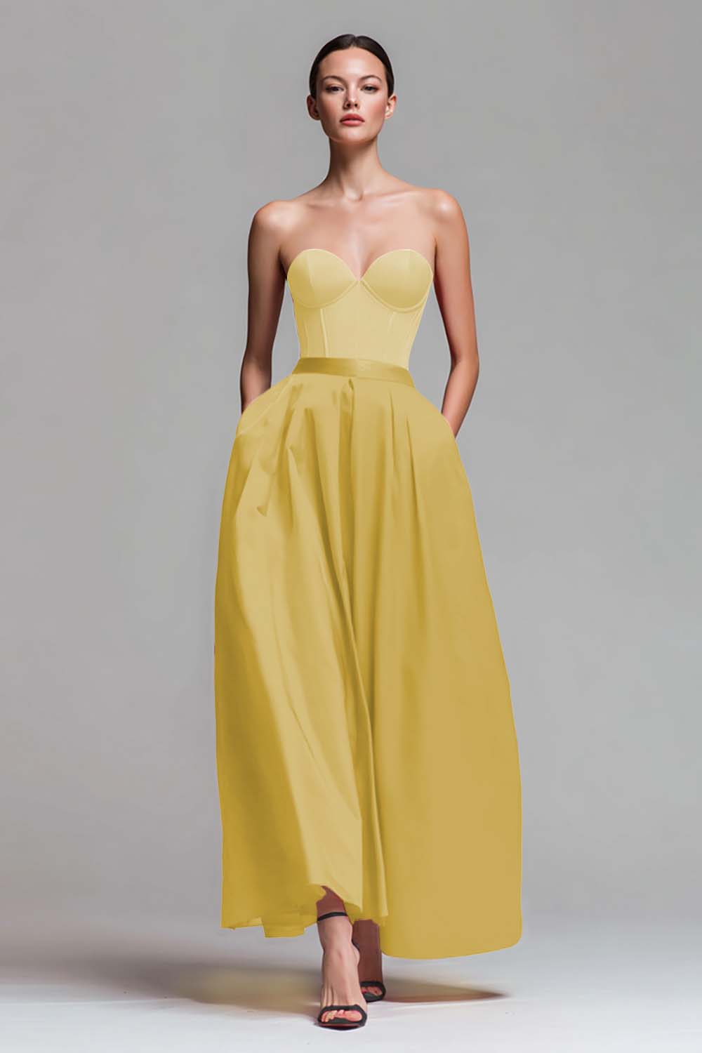 Colorblock Maxi Dress with Sweetheart Neckline, A Line Gown
