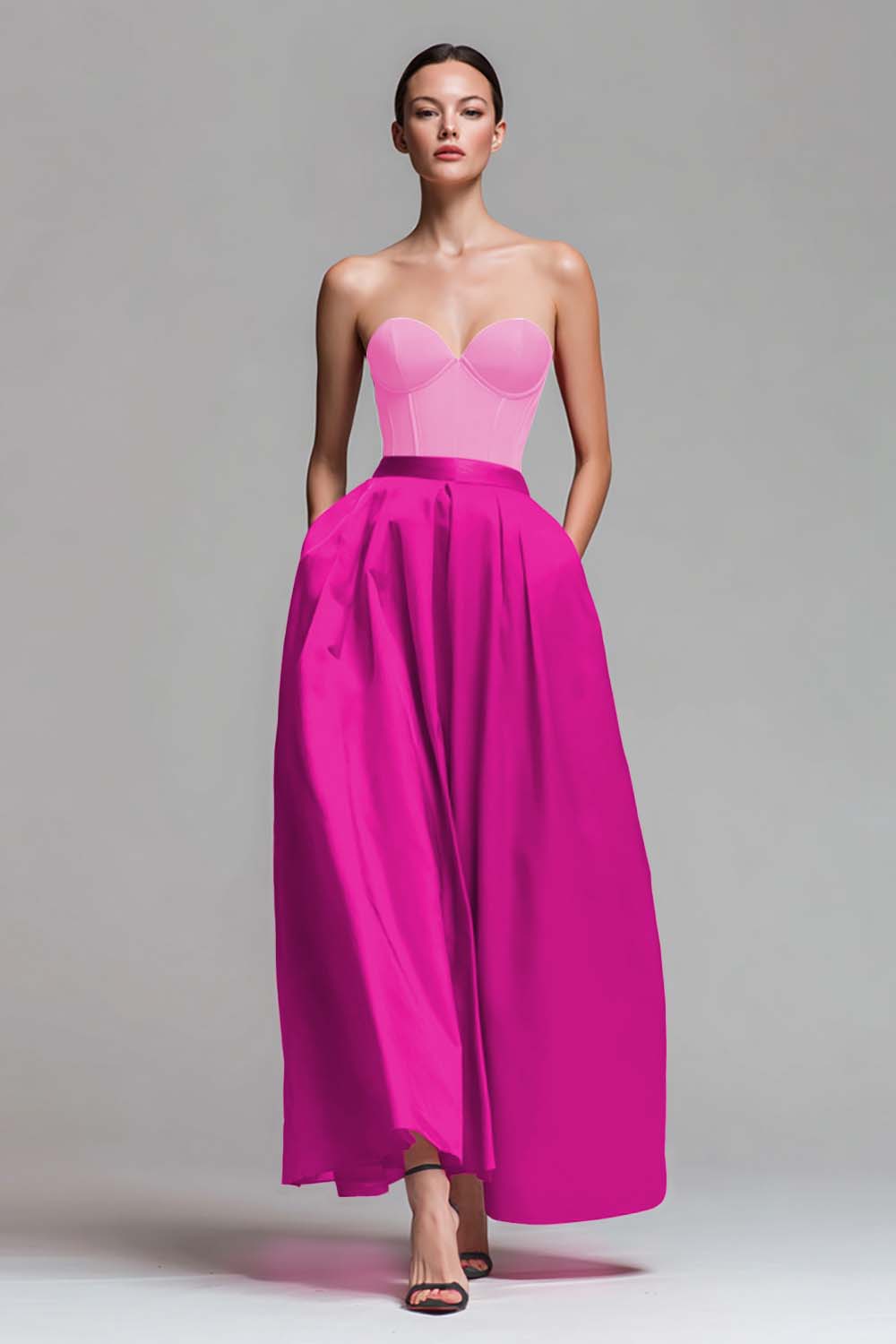 Colorblock Maxi Dress with Sweetheart Neckline, A Line Gown