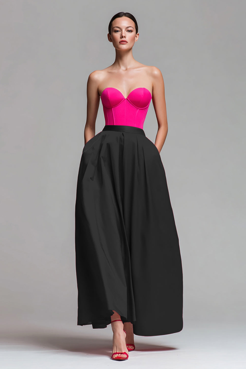 Colorblock Maxi Dress with Sweetheart Neckline, A Line Gown