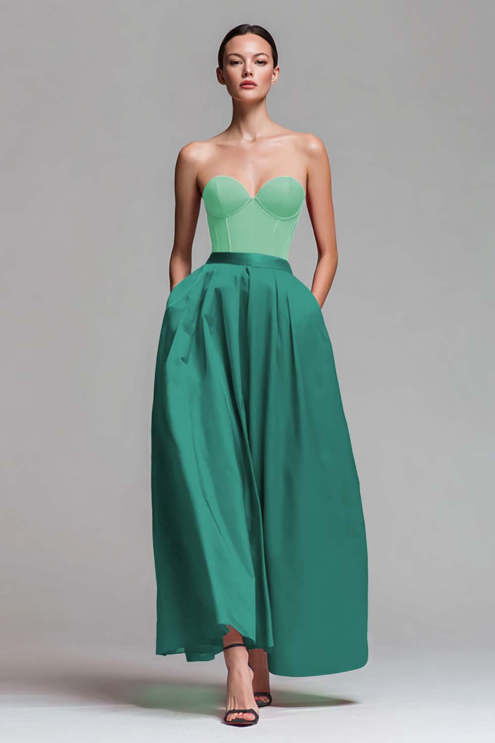 Colorblock Maxi Dress with Sweetheart Neckline, A Line Gown