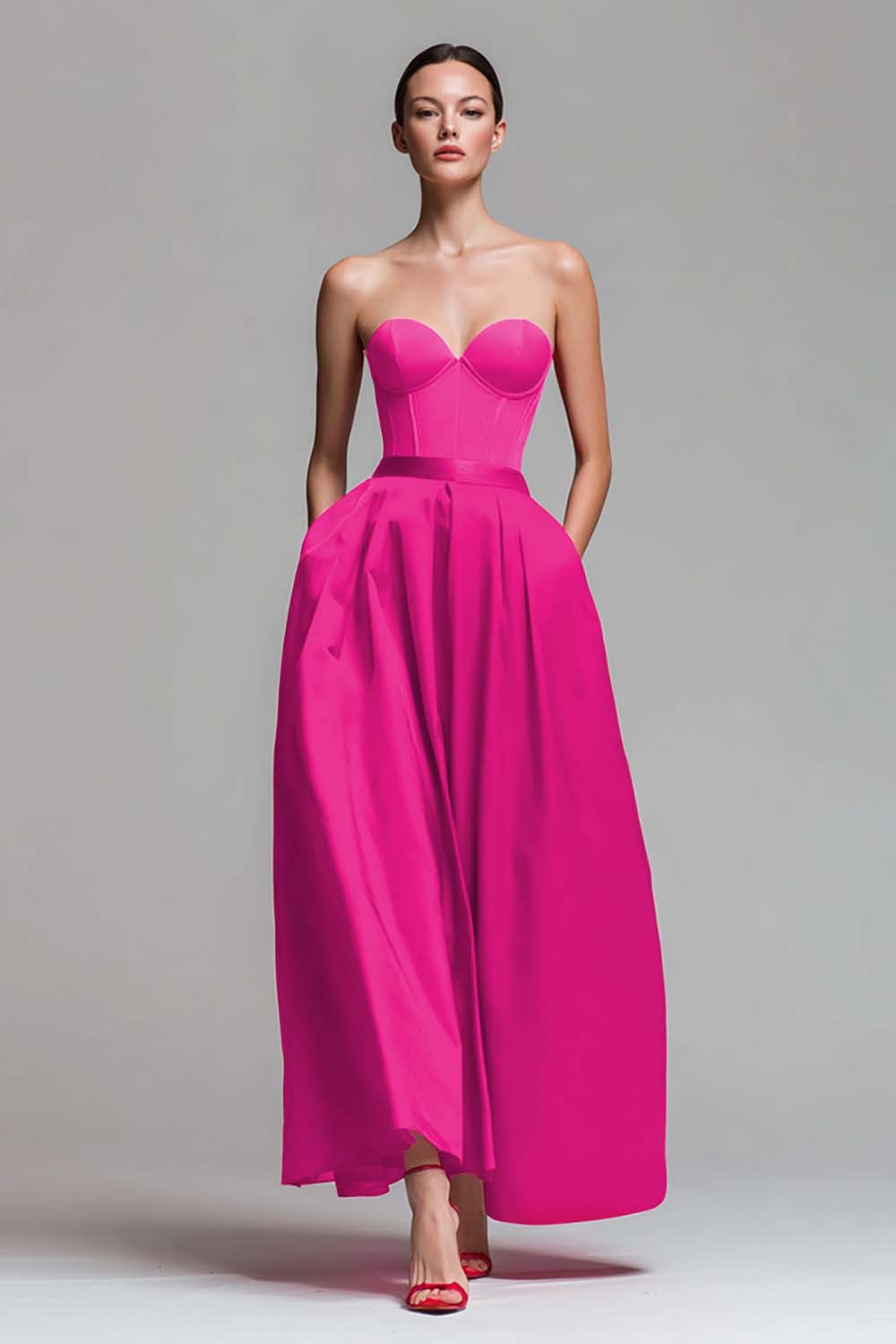 Colorblock Maxi Dress with Sweetheart Neckline, A Line Gown