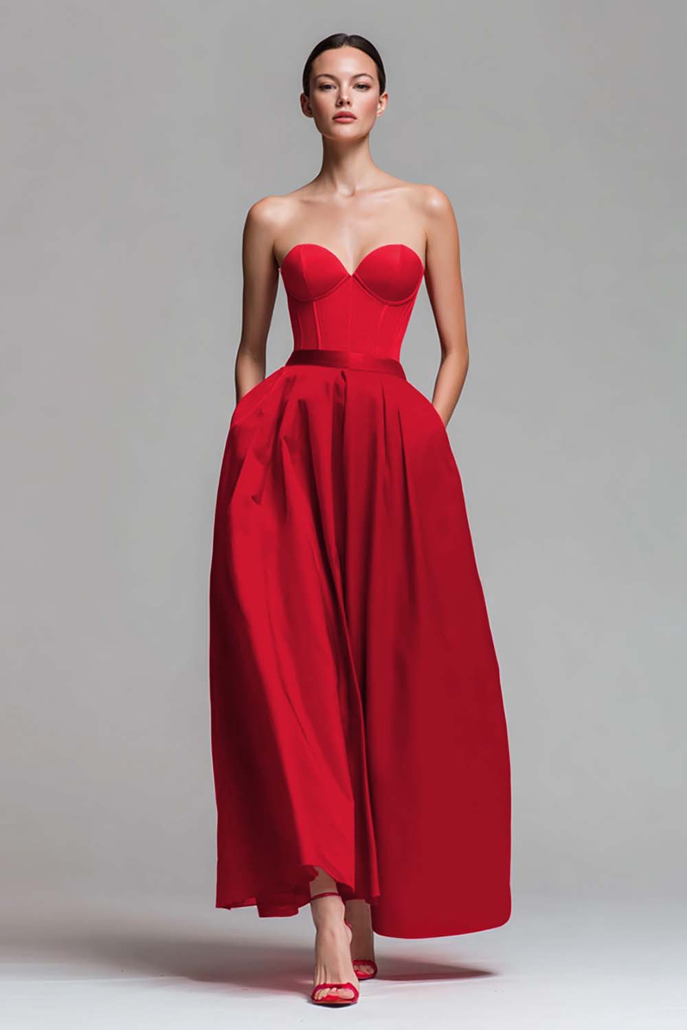 Colorblock Maxi Dress with Sweetheart Neckline, A Line Gown