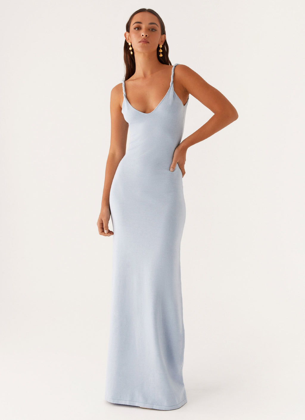 Anastasia Collection | Maxi Dress for Women with Low V Neckline & Twisted Straps | Elegant Long Dress for Effortless Evening Glamour