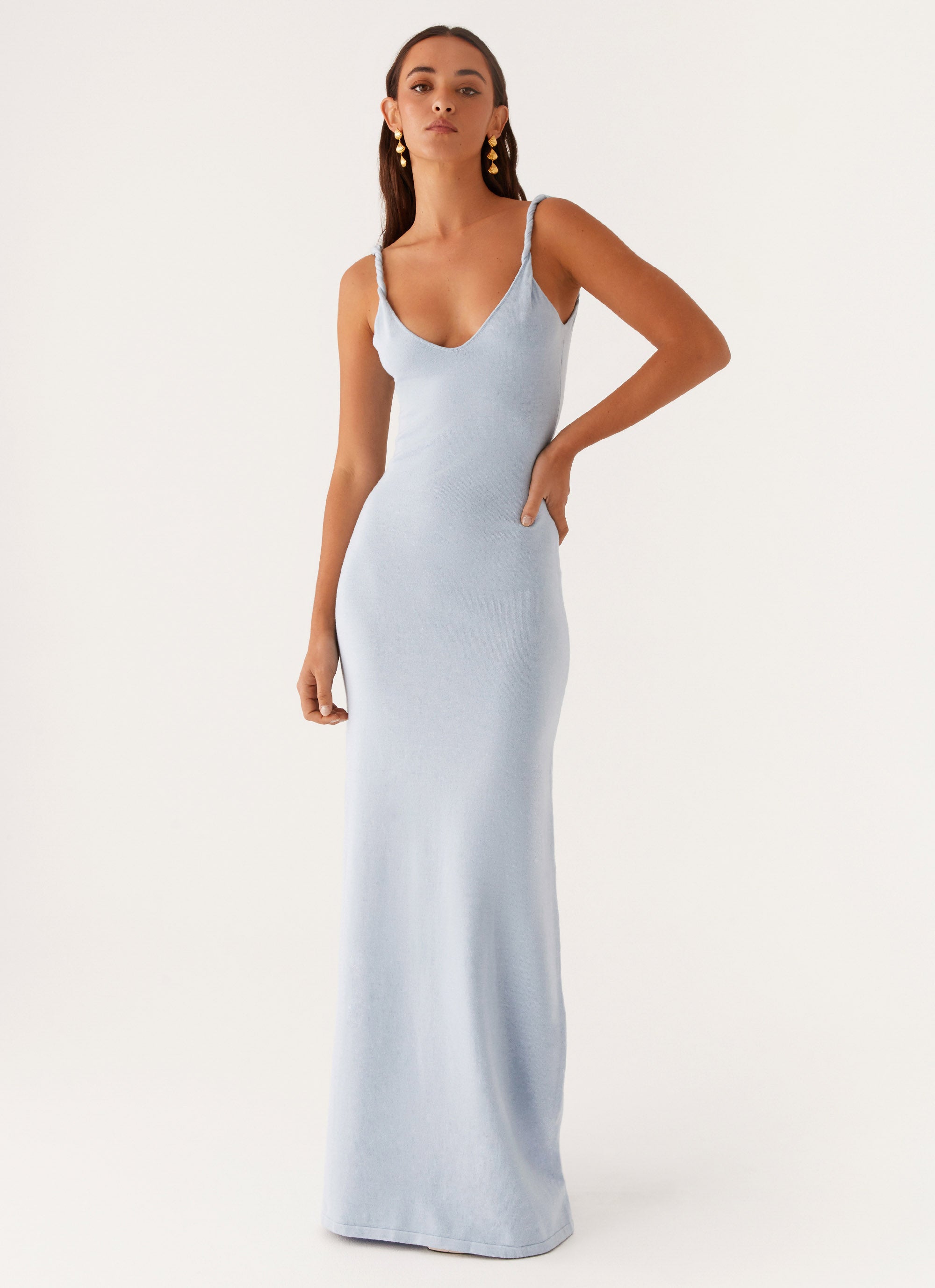 Anastasia Collection | Maxi Dress for Women with Low V Neckline & Twisted Straps | Elegant Long Dress for Effortless Evening Glamour