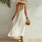 Women’s Boho U-Neck Sleeveless Maxi Dress – Elegant Loose Flowy Beach Sundress Cover-Up