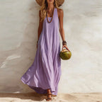 Women’s Boho U-Neck Sleeveless Maxi Dress – Elegant Loose Flowy Beach Sundress Cover-Up