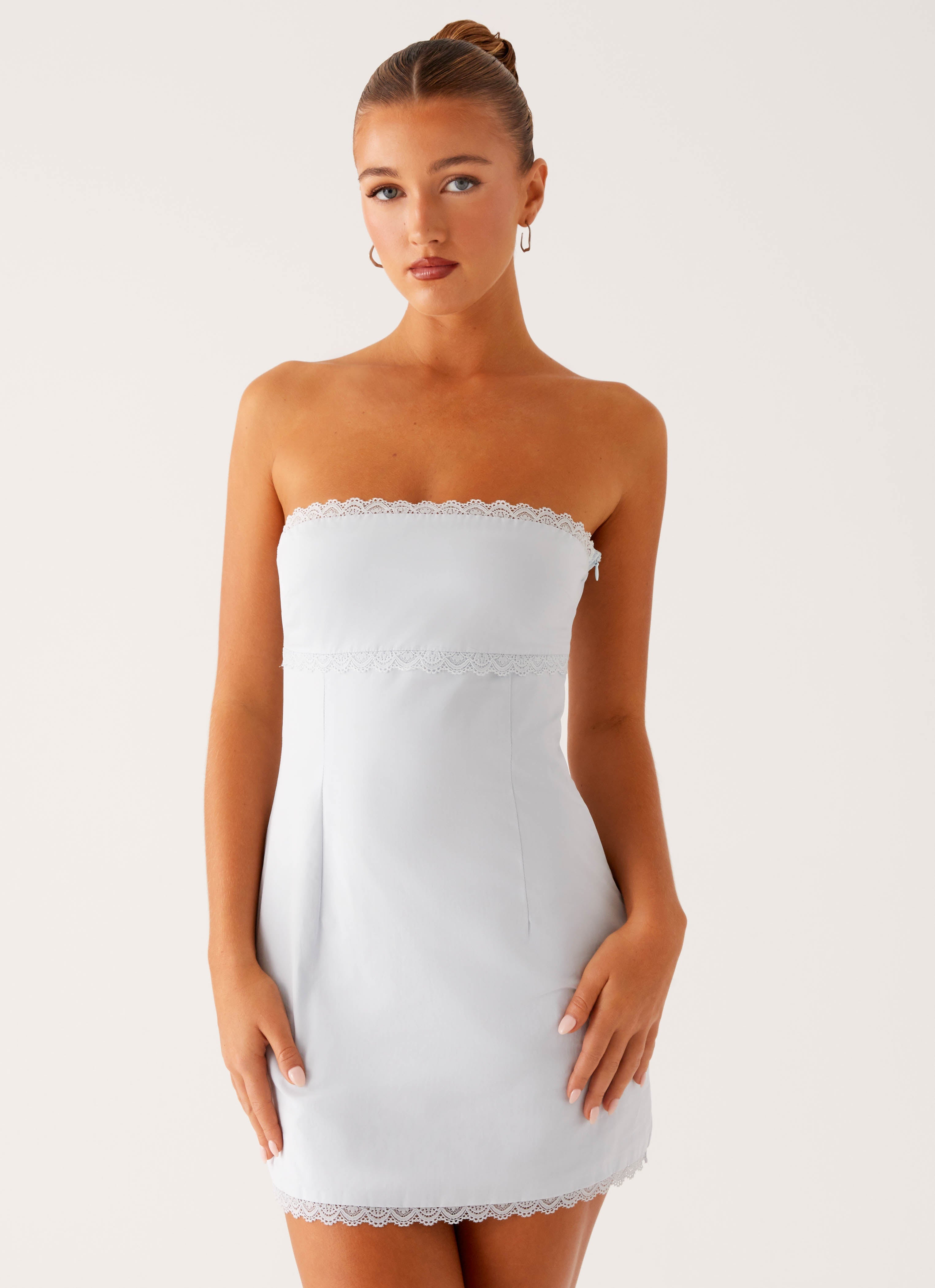 Cala Collection | Strapless Mini Dress with Lace Trim | Elegant Style for Effortless Charm - Women's