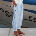 Striped Tapered Ankle Trousers with Side Pockets