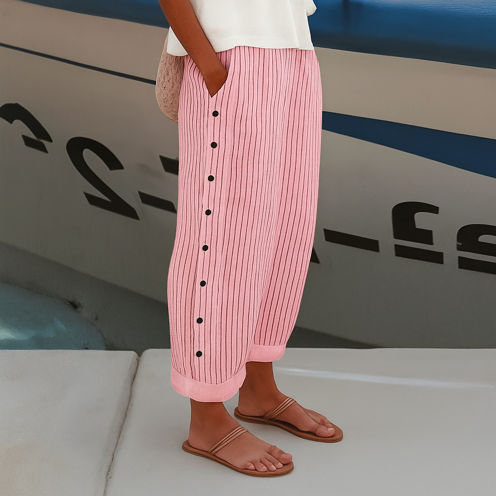 Striped Tapered Ankle Trousers with Side Pockets