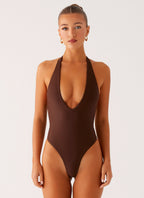 Delia Collection | One Piece Swimsuit with Low V Neckline | Stylish and Comfortable Bathing Suit for Poolside Lounging