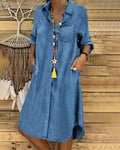 Denim Shirt Dress with Pockets, Button Front