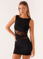 Echo Collection | Women's Mini Dress with High Neckline & Twist Waist | Flattering Fit for Any Occasion