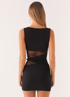 Echo Collection | Women's Mini Dress with High Neckline & Twist Waist | Flattering Fit for Any Occasion