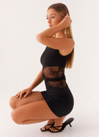 Echo Collection | Women's Mini Dress with High Neckline & Twist Waist | Flattering Fit for Any Occasion