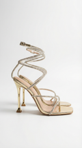 Elegant Ankle Coil Mid Heels with Rhinestone Straps | Chic Stiletto Sandals for Glamorous Occasions
