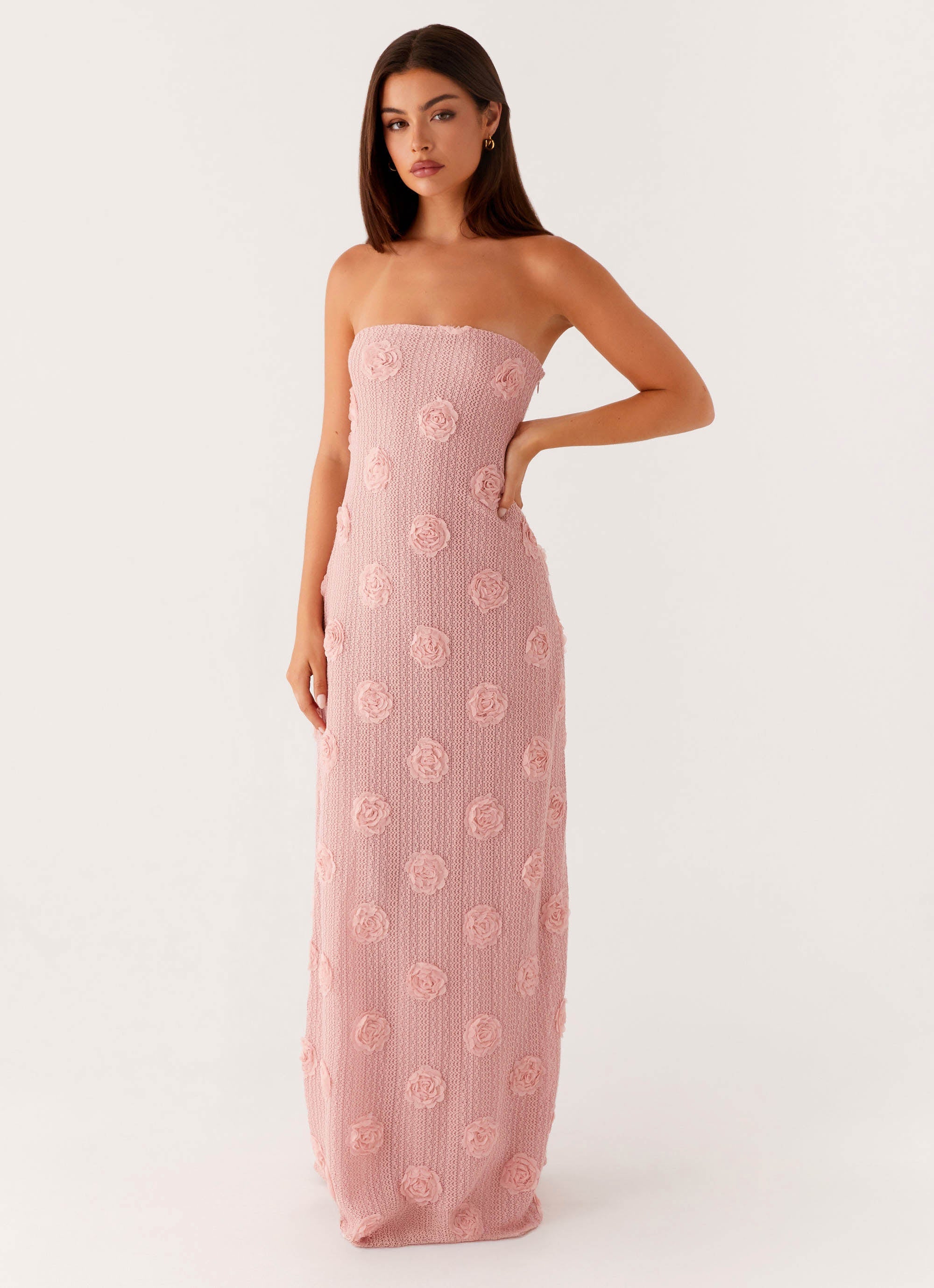 Floral Maxi Dress with Strapless Design | Sophisticated Long Dress for Evening Events - Women's