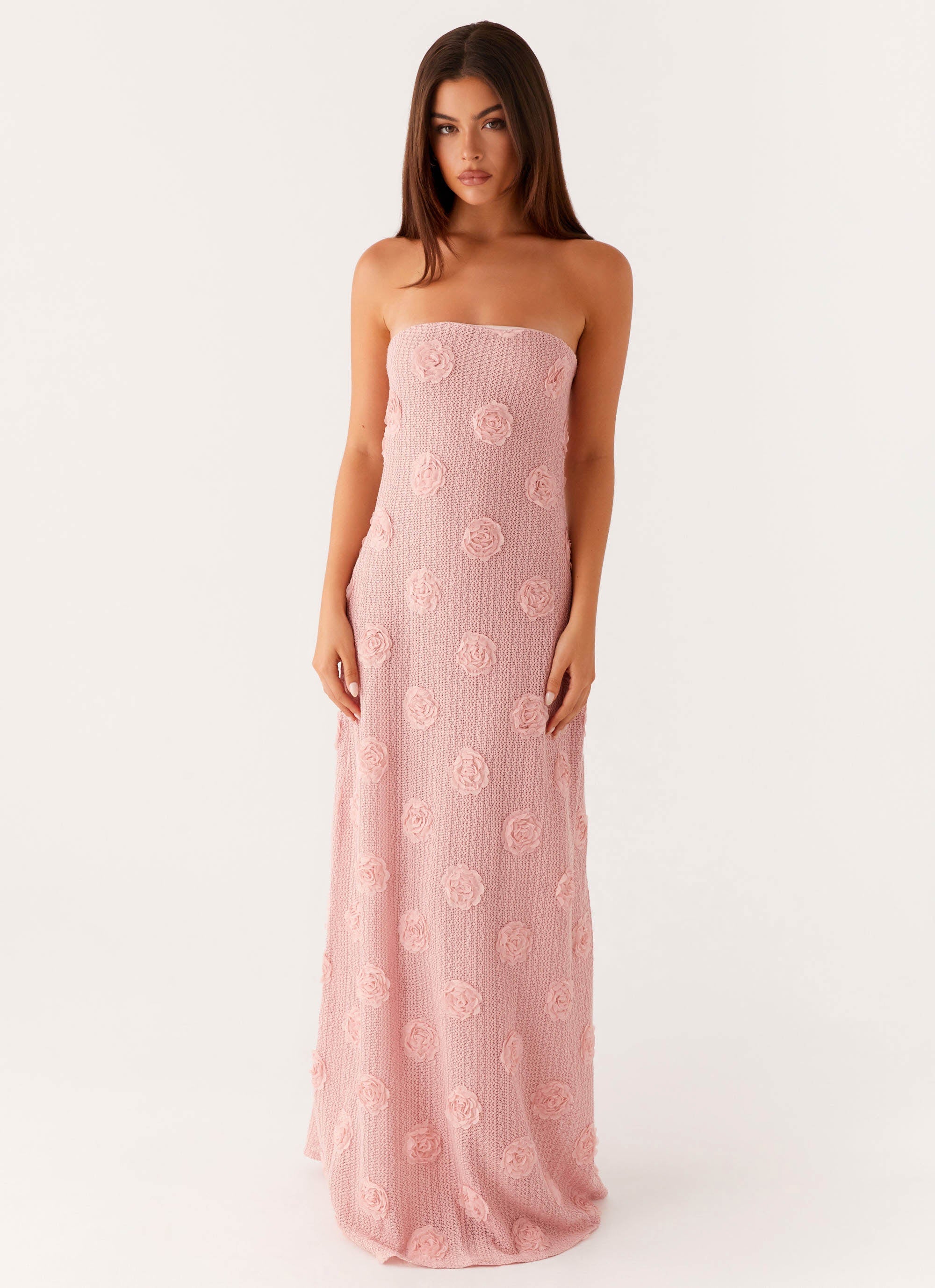 Floral Maxi Dress with Strapless Design | Sophisticated Long Dress for Evening Events - Women's