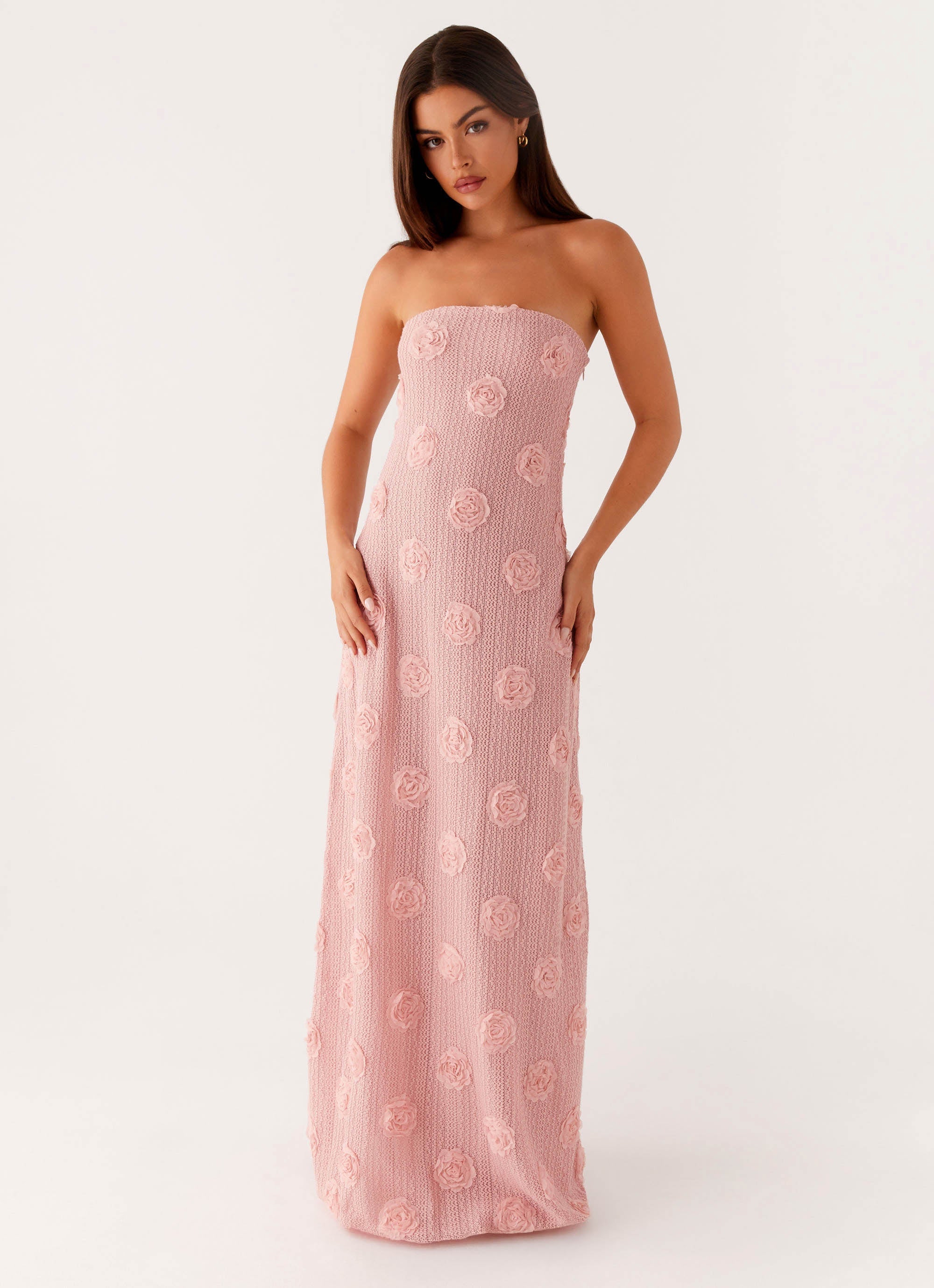 Floral Maxi Dress with Strapless Design | Sophisticated Long Dress for Evening Events - Women's