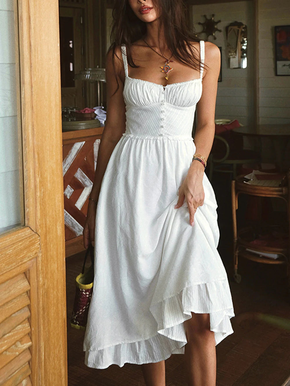 Women’s Elegant Corset Maxi Dress – Sculpted Bodycon Evening Gown with Ruffled Hem & Side Slit