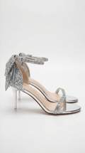 Elegant Heeled Sandals | Strappy Heels with Rhinestone Bow Design | Wedding Shoes for Bride & Special Occasions