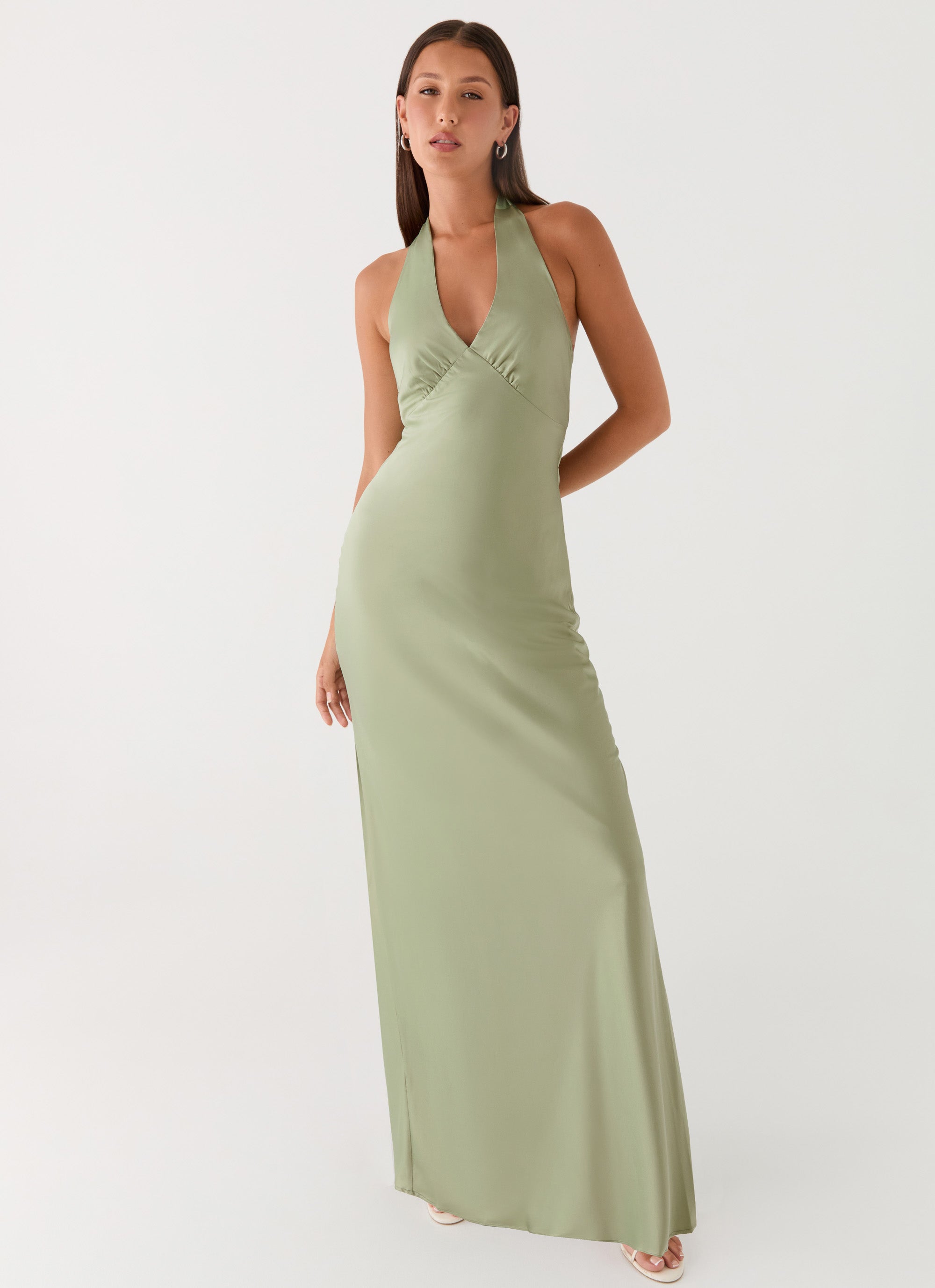 Elegant Maxi Dress | Floral Satin Long Dress with Open-Back Design | Perfect for Evening Events - Women's