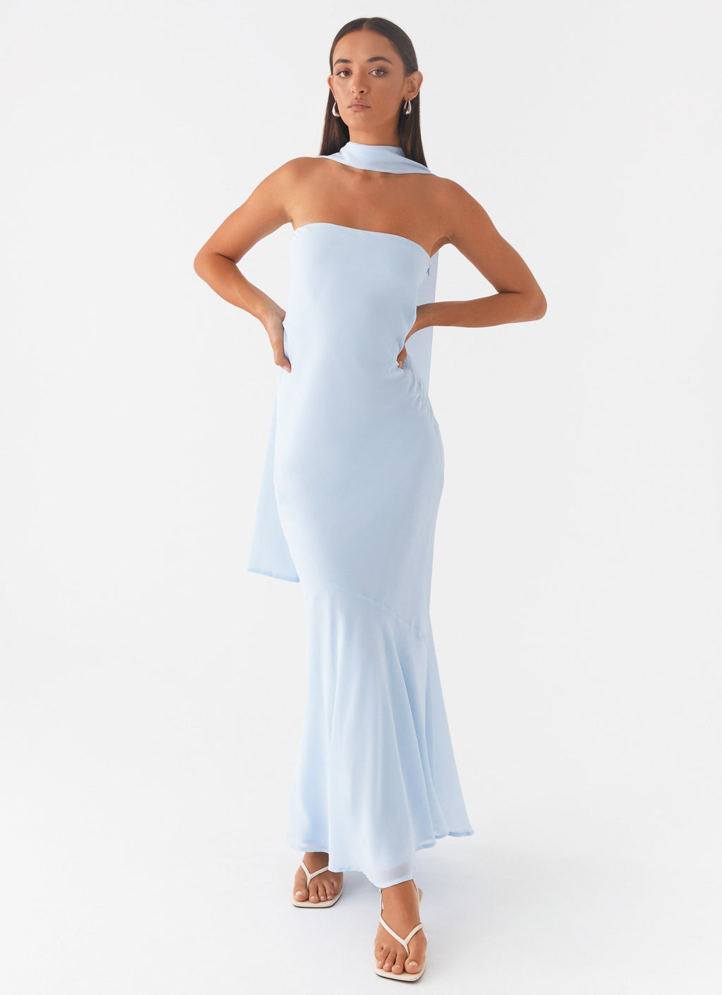 Elegant Maxi Dress | Strapless Chiffon Dress with Asymmetrical Skirt | Perfect for Evening Events - Women's