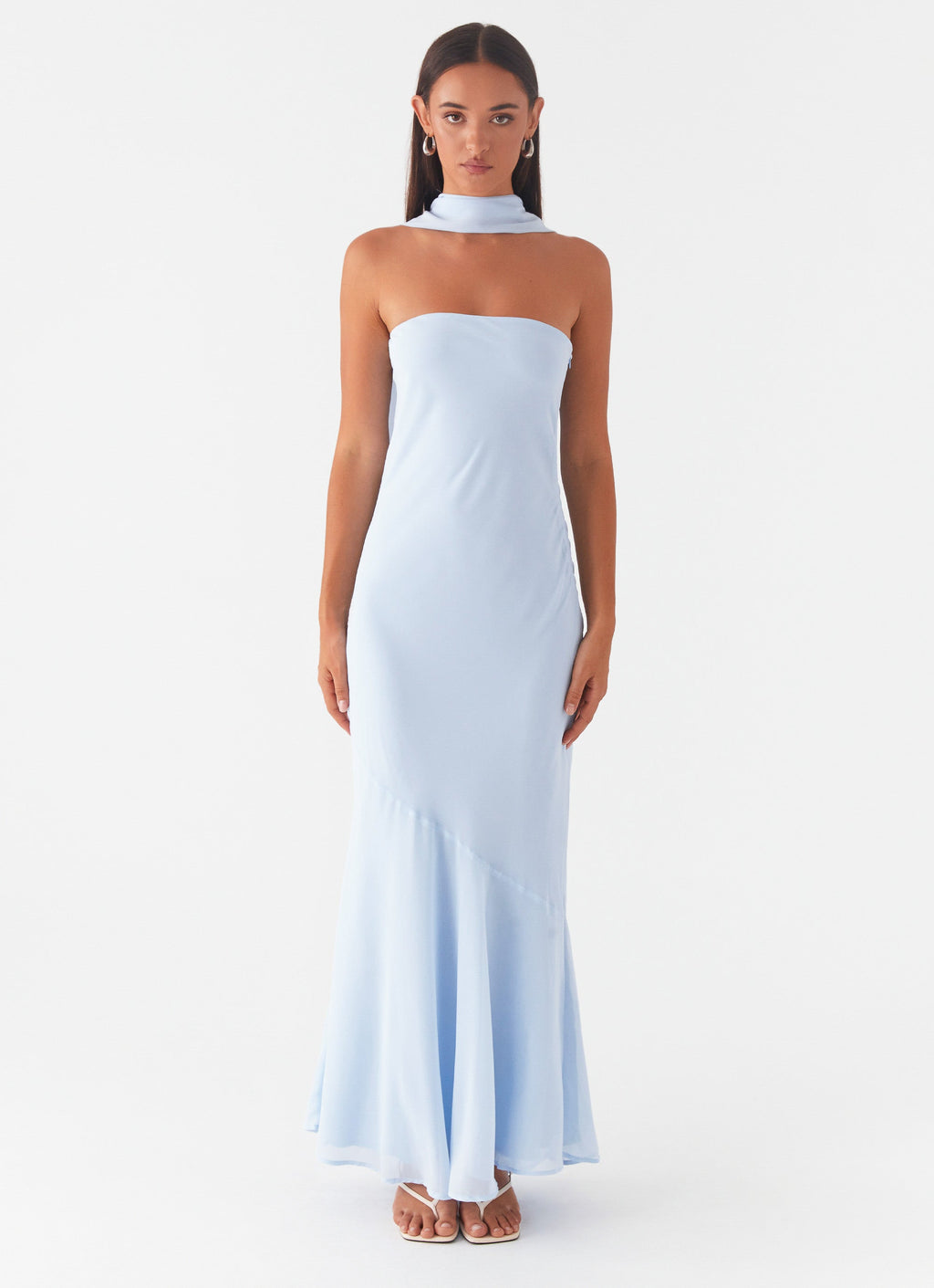 Elegant Maxi Dress | Strapless Chiffon Dress with Asymmetrical Skirt | Perfect for Evening Events - Women's