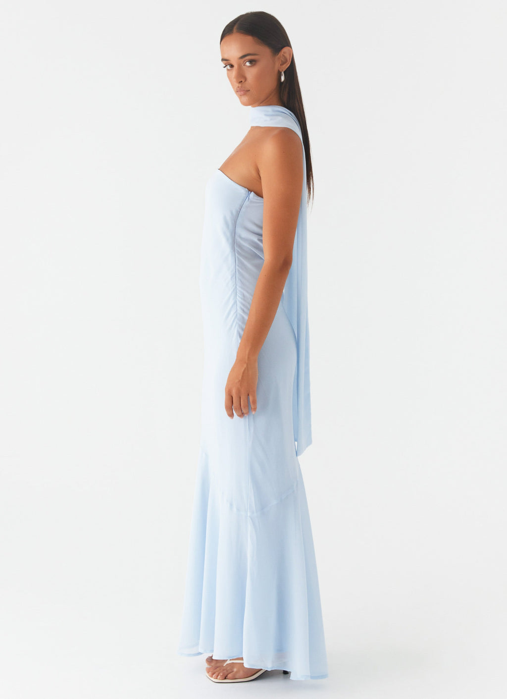 Elegant Maxi Dress | Strapless Chiffon Dress with Asymmetrical Skirt | Perfect for Evening Events - Women's
