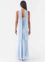 Elegant Maxi Dress | Strapless Chiffon Dress with Asymmetrical Skirt | Perfect for Evening Events - Women's
