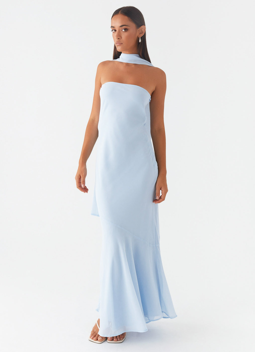 Elegant Maxi Dress | Strapless Chiffon Dress with Asymmetrical Skirt | Perfect for Evening Events - Women's