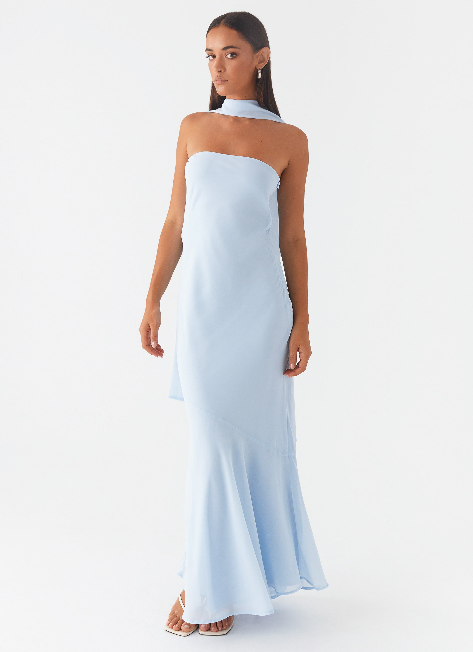 Elegant Maxi Dress | Strapless Chiffon Dress with Asymmetrical Skirt | Perfect for Evening Events - Women's