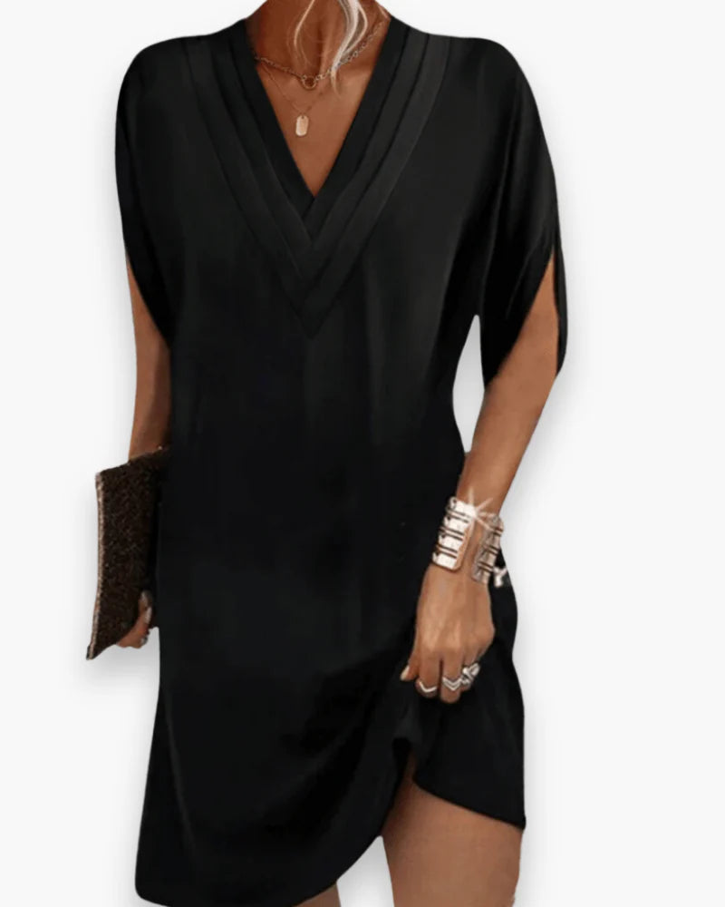 Flowing V-Neck Midi Dress – Lightweight Summer Elegance for Everyday Wear
