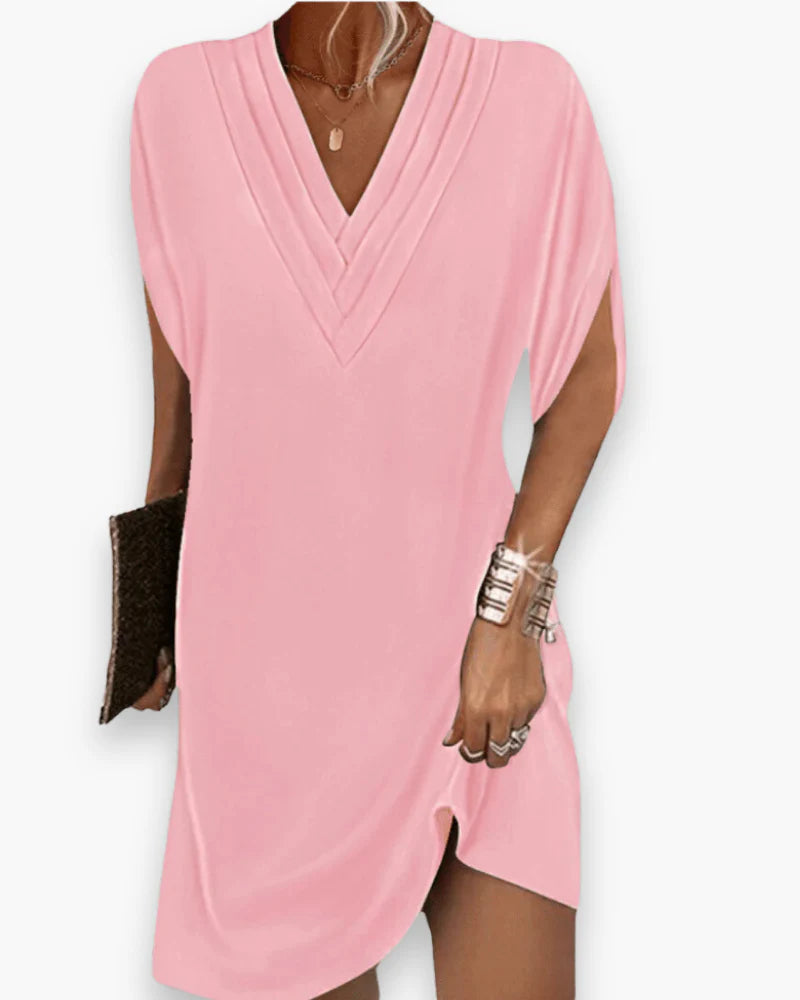 Flowing V-Neck Midi Dress – Lightweight Summer Elegance for Everyday Wear