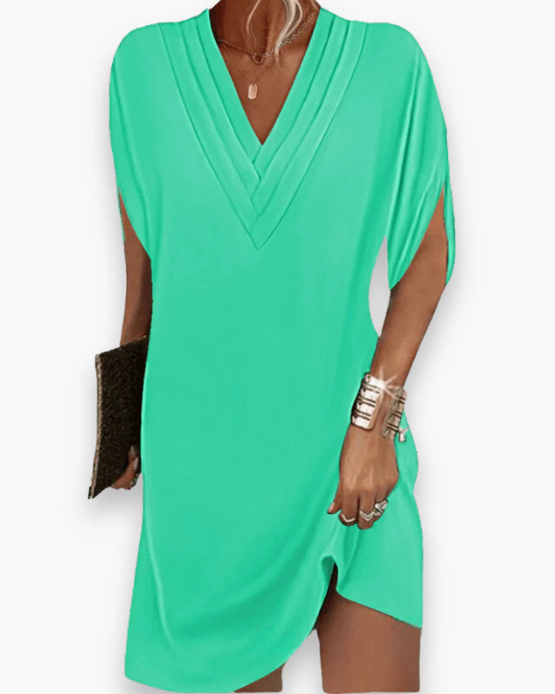 Flowing V-Neck Midi Dress – Lightweight Summer Elegance for Everyday Wear