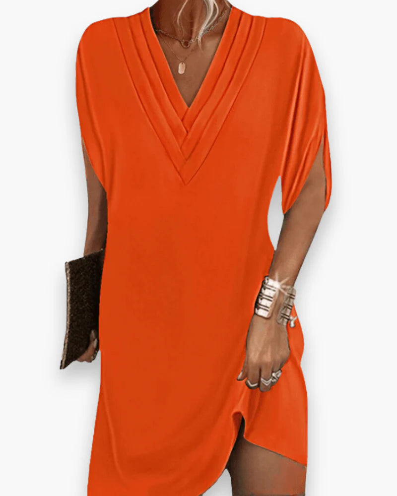 Flowing V-Neck Midi Dress – Lightweight Summer Elegance for Everyday Wear