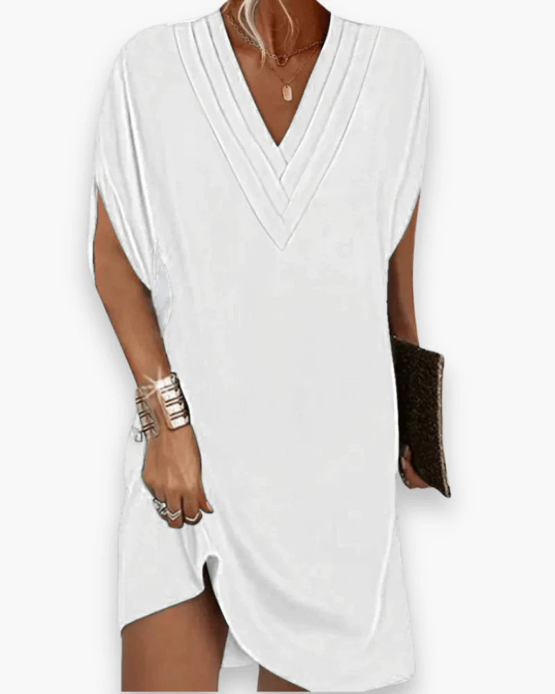 Flowing V-Neck Midi Dress – Lightweight Summer Elegance for Everyday Wear