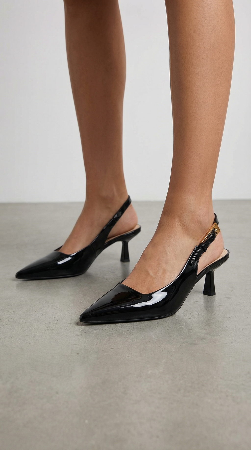 Elizabeth Collection | Low Sling Back Court Heels with Glossy Patent Finish | Elegant Design for All-Day Comfort