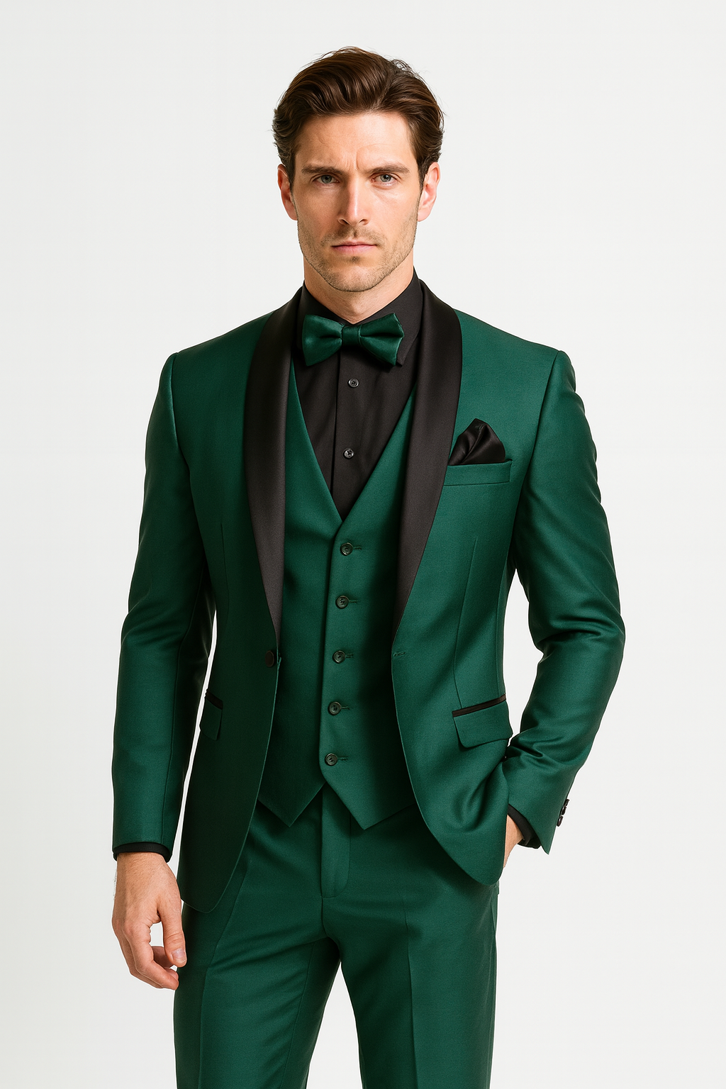 Emerald Green Men's Suit with Satin Lapel
