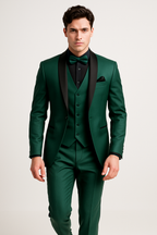 Emerald Green Men's Suit with Satin Lapel