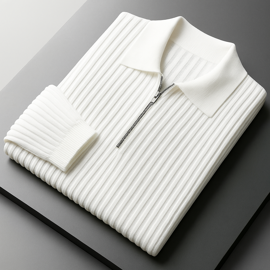 Men’s Quarter-Zip Ribbed Knit Sweater – Cotton Blend Smart Casual Pullover, Lightweight Long Sleeve Modern Essential