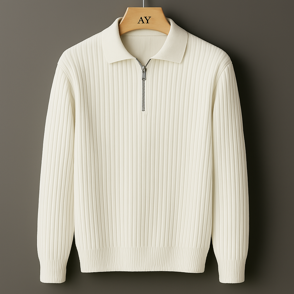 Men’s Quarter-Zip Ribbed Knit Sweater – Cotton Blend Smart Casual Pullover, Lightweight Long Sleeve Modern Essential