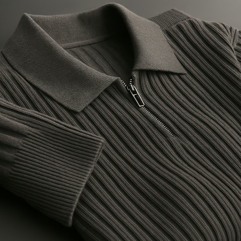 Men’s Quarter-Zip Ribbed Knit Sweater – Cotton Blend Smart Casual Pullover, Lightweight Long Sleeve Modern Essential