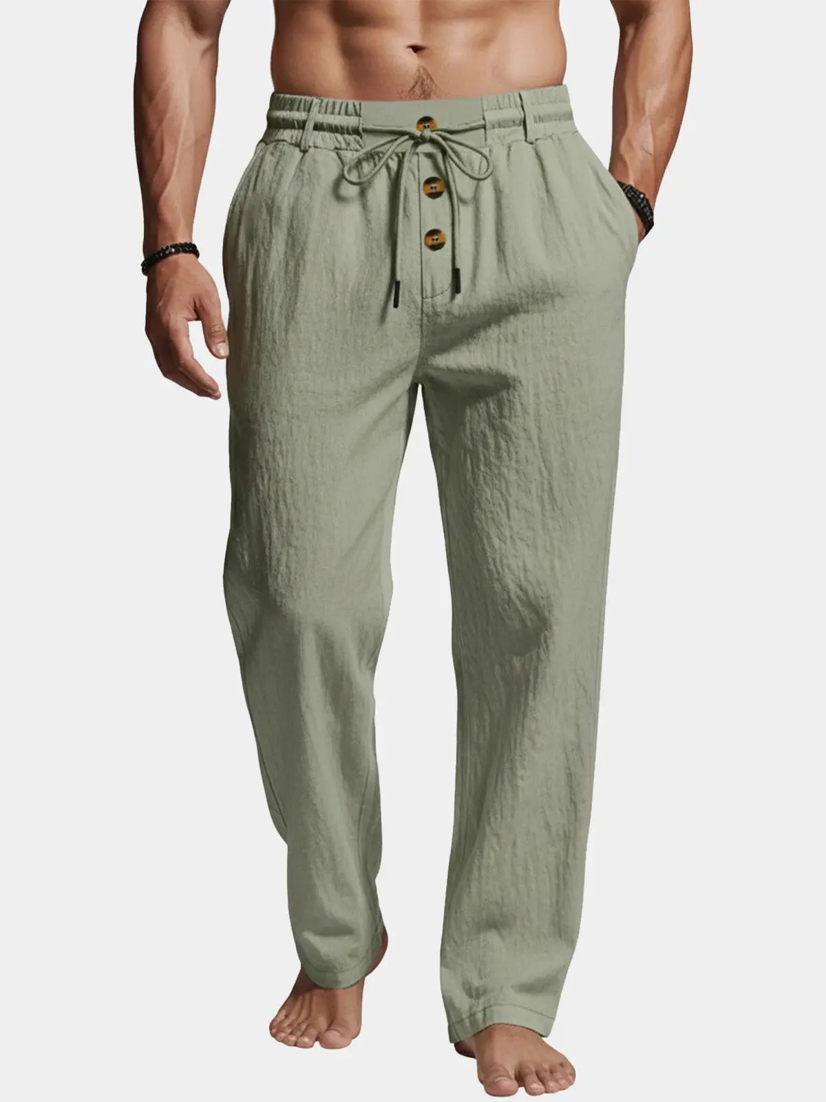 Women’s Wide Leg Linen Blend Lounge Pants – Relaxed Fit Elastic Waist Drawstring Breathable Summer Casual Beach Resort Home Wear Trousers