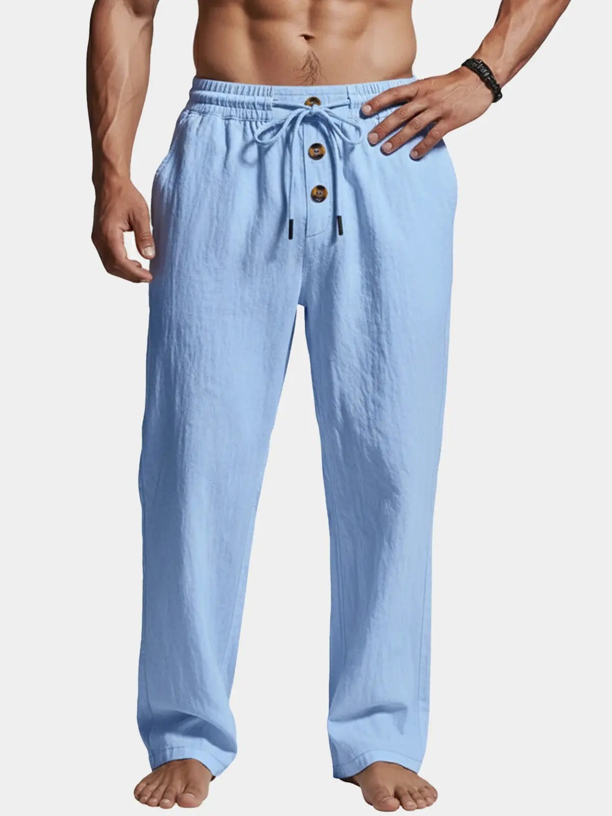 Women’s Wide Leg Linen Blend Lounge Pants – Relaxed Fit Elastic Waist Drawstring Breathable Summer Casual Beach Resort Home Wear Trousers