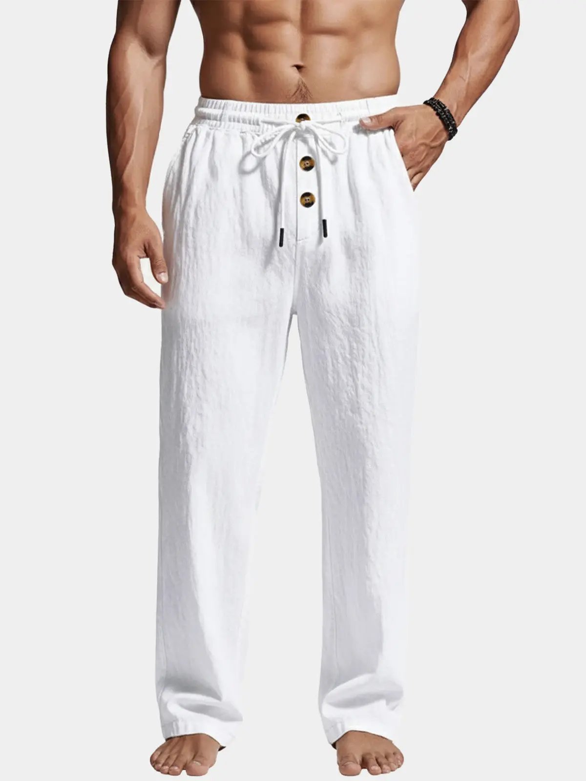 Women’s Wide Leg Linen Blend Lounge Pants – Relaxed Fit Elastic Waist Drawstring Breathable Summer Casual Beach Resort Home Wear Trousers
