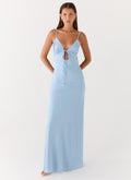 Flora Collection | Satin Maxi Dress with V Neckline & Tie Detail | Elegant Long Dress for Special Occasions - Women's
