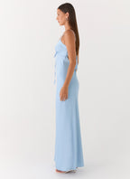 Flora Collection | Satin Maxi Dress with V Neckline & Tie Detail | Elegant Long Dress for Special Occasions - Women's