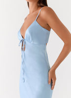 Flora Collection | Satin Maxi Dress with V Neckline & Tie Detail | Elegant Long Dress for Special Occasions - Women's